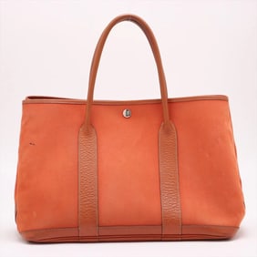 Hermes Hermès ?I Engraved Garden Party PM Leather Tote Bag Shoulder Orange Women's