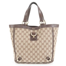 Gucci GG Canvas Abbey Leather Tote Bag Shoulder 130739 Brown with Gold Hardware for Women