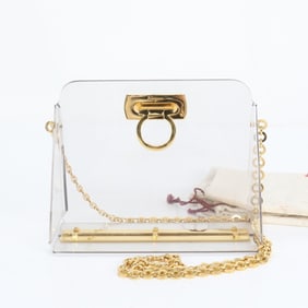 Salvatore Ferragamo Gancini Clear Chain Shoulder Bag Gold Women's