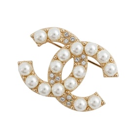 CHANEL Brooch Coco Mark Faux Pearl Rhinestone B24A BROACH