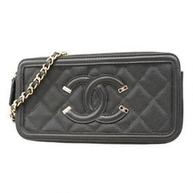 Chanel CC Filigree Caviar Leather Chain Shoulder Bag in Black Champagne (Women's) P1818460