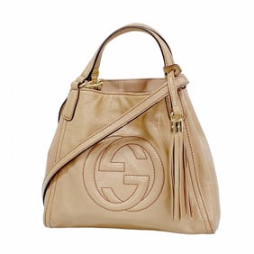 Gucci Soho Handbag 336751 Enamel Pink Beige 2-Way Bag for Women