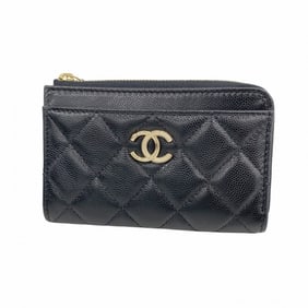 Chanel Matelasse Wallet/Coin Case in Caviar Leather, Black Champagne, Women's