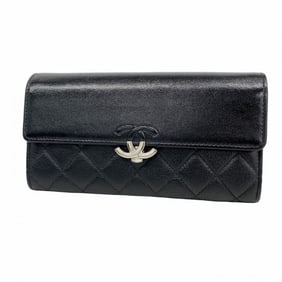 Chanel Matelasse Leather Long Wallet, Black, Women's