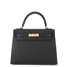 Hermes Hermès Kelly 28 Handbag, Black, with External Stitching, Epson T Stamp, 2-Way Shoulder Bag,