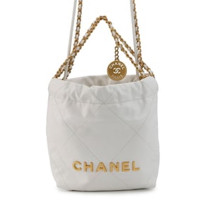 CHANEL 22 Mini Handbag with Coco Mark, Shiny Calfskin Leather, AS3980, 2-Way, White