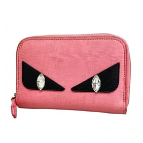 Fendi Monster Leather Wallet/Coin Case, Pink, Women's
