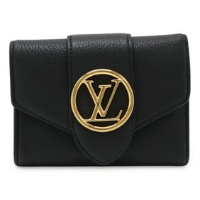 LOUIS VUITTON Portefeuille LV Pont Neuf Compact Tri-fold Wallet in Grained Calfskin Leather, Noir,