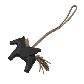 Hermes Hermès Rodeo PM Pegasus Bag Charm, Black Etoupe Lambskin with Double Stamp,