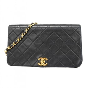 Chanel Matelasse Shoulder Bag with Chain Bag, Lambskin, Black, Women's