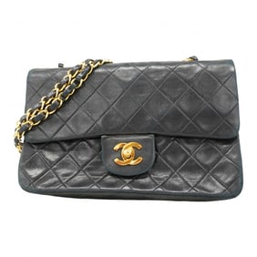 Chanel Matelasse Shoulder Bag with Double Flap and Chain, Lambskin, Black, Women's