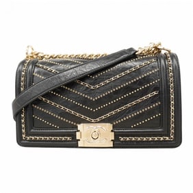 Chanel Boy Shoulder Bag, Chain Calfskin, Black, Women's