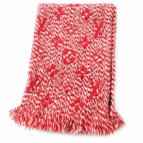 LOUIS VUITTON M70424 Echarpe Logomania Mix Wool and Silk Knit Scarf with Fringe, Red White, Made in