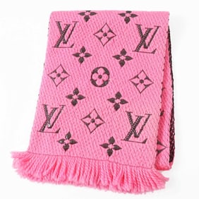 LOUIS VUITTON M76070 Echarpe Logomania Shine Wool and Silk Rose Pop Fringed Knit Scarf, Box