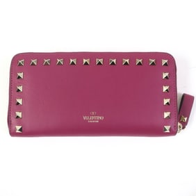 Valentino Garavani NW0P0645 Rockstud Zip-Around Leather Long Wallet, Purple, Includes Box and Dust
