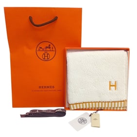 Hermes Hermès handkerchief, mini towel, hand Carre Towel, orange, beige, off-white, H pattern,