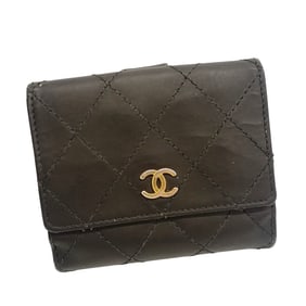 CHANEL Coco Mark Bifold Wallet, Leather, Black, Women's, JA-25121