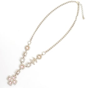 CHANEL A21K Cross CC Long Necklace, Pink Rhinestone JA-24929