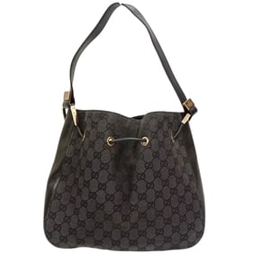 GUCCI 001 3748 Handbag GG Canvas Leather Black JA-25117