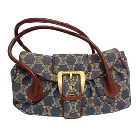 Celine Paris Macadam Denim Handbag, Canvas and Leather, Blue Brown, JA-25201