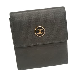 CHANEL Coco Mark Coin Purse, Chanel Mini Wallet, Leather, Black, JA-25120