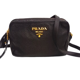 Prada Leather Camera Bag (No Cards, Interior Torn, Black, Shoulder Bag, JA-25383)