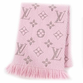 LOUIS VUITTON M70466 Echarpe Logomania Shine Wool and Silk Rose Ballerine Fringed Knit Scarf,
