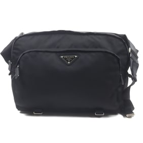 PRADA Montagna Tessuto Saffiano Leather Shoulder Bag (2VH021) with Triangle Logo and Plate, Black,