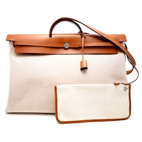 Hermes Hermès Airbag Zip Cabin 50, W Stamp, Made in 2024, Women's Handbag, Toile Militaire, Beige