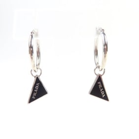 PRADA 2JO750 Symbol Pendant and Earrings, Set of 2, AG925, Triangle Logo, Black Silver, Made in