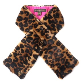 LOUIS VUITTON 412005 Mink Fur Shawl Scarf with LV Logo Hardware and Leopard Print, 100% Silk Lining,