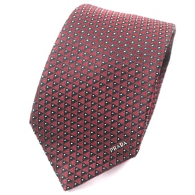 PRADA 2020 UCR77 100% Silk All-Over Logo Tie, Bordeaux and Black, with Box, Made in Italy,