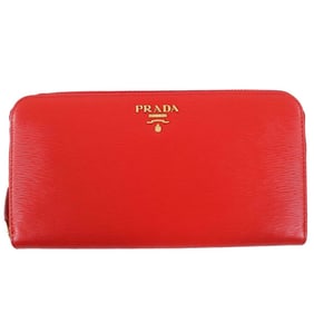 PRADA 1ML506 VITELLO MOVE Logo Hardware Round Zip Leather Long Wallet LACCA1 Red with Box and Dust
