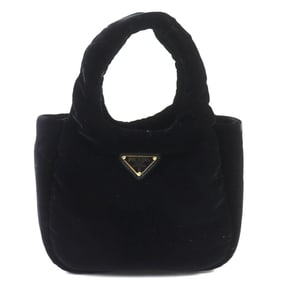 PRADA 1BA410 Padded Velvet Mini Handbag with Triangle Logo, 2-Way Shoulder Bag, Black, Box, Women's
