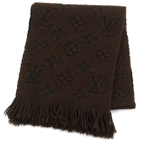 LOUIS VUITTON 413287 Echarpe Logomania Silk Blend Monogram Fringed Scarf, Brown, Made in Italy,