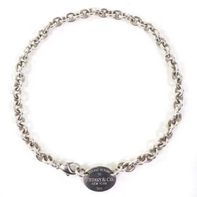 TIFFANY & Co. Return to Tiffany SV925 Oval Tag Choker Necklace, Silver, Weight 52.52g, Women's