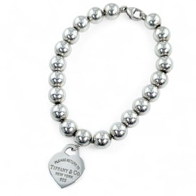 TIFFANY & Co. Tiffany HardWear SV925 Heart Tag Ball Chain Bracelet in Silver, Women's, with Dust Bag