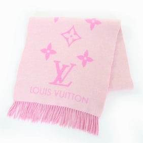 LOUIS VUITTON Echarpe Reykjavik M76066 100% Cashmere Stole/Scarf with LV Logo Fringe, Pink, Made in