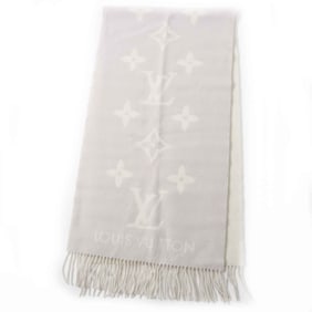 LOUIS VUITTON 2023 Louis Vuitton M78909 Reykjavik Scarf, 100% Cashmere, Greige, with Box, Made in