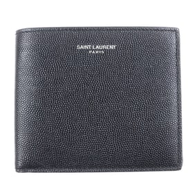 SAINT LAURENT 396307 Leather Logo Compact Wallet with Bill Compartment, Black, Includes Dust Bag,