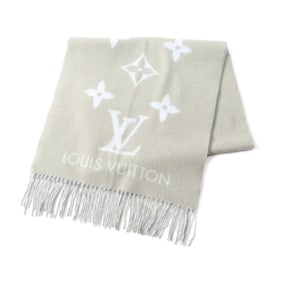 LOUIS VUITTON Echarpe Reykjavik M70462 100% Cashmere Stole, Gray and Light Blue, Made in England,