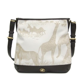 Hunting World Safari Embroidery Women's Leather,Canvas Shoulder Bag Brown,Light Beige