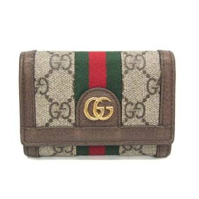 Gucci Ophidia 644334 Women's GG Supreme,Leather Wallet (tri-fold) Beige,Dark Brown