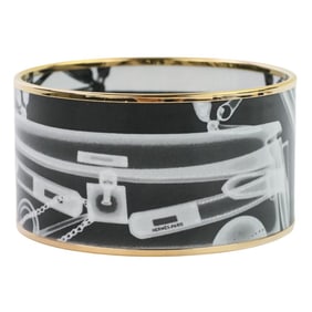 HERMES Hermès Check-In Enamel Bangle Bracelet in Black for Women