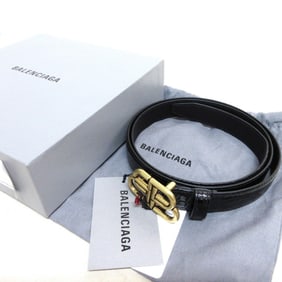 BALENCIAGA BB THIN BELT, Crocodile-Embossed Leather Belt with Logo Buckle, Size 100cm, Black, Men's,