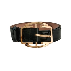 DOLCE & GABBANA Women's Patent Leather Pin Buckle Belt, 80cm, Black and Gold