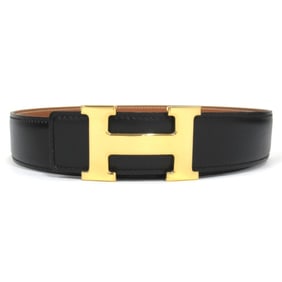 HERMES H-buckle reversible belt in box calf and Togo leather, vintage, made 1998, size 65cm, men's,