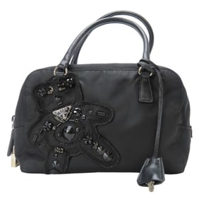 Prada Handbag BN1134 Evening Bear Nylon Leather with Beads and Black Triangle Plate, Women's PRADA