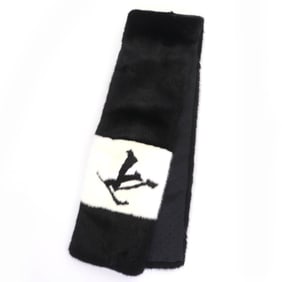 LOUIS VUITTON M77866 Echarpe Gaugram LV Logo Mink Fur Scarf/Tippet Shawl in Black and White with