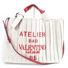 Valentino Garavani Atelier Bag, Canvas Tote, and Leather Tote Natural Pure Rouge, Comes with Dust